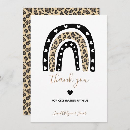 アニマルプリントレオパードレインボーベビーシャワー サンキューカード (正面/裏面)