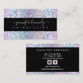 アニマルプリントレオパード型ホログラフィックグリッターサロン 名刺 (正面/裏面)