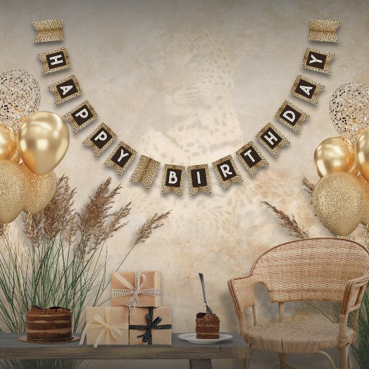 アニマルプリントレオパード誕生日バンティングバナー バンティングフラッグ