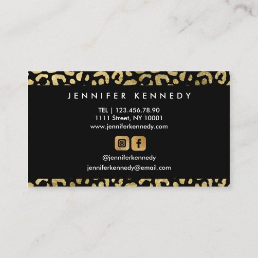 アニマルプリントレオパード金ゴールドブラックフォイル美しいサロン 名刺 (裏面)