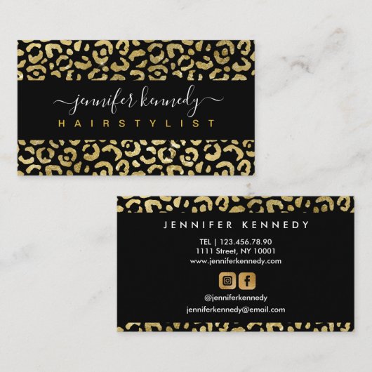 アニマルプリントレオパード金ゴールドブラックフォイル美しいサロン 名刺 (正面/裏面)