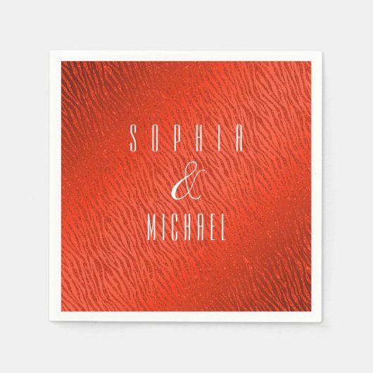 アニマルプリントレッドパーソナライズされたグリッターグラム スタンダードカクテルナプキン (正面)