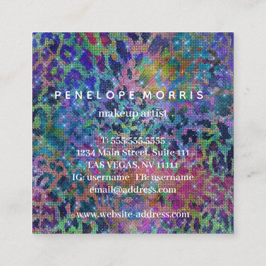 アニマルプリント抽象芸術グリッター美しいスタイリスト スクエア名刺 (裏面)