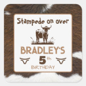 アニマルプリント牛のスタンピードブラウン誕生日 スクエアシール (正面)