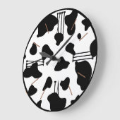 アニマルプリント白黒カウハイドブラックトリム ラージ壁時計 (傾斜)