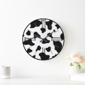 アニマルプリント白黒カウハイドブラックトリム ラージ壁時計 (ホーム)