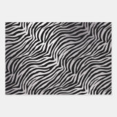 アニマルプリント白黒銀サファリ動物の毛皮 ラッピングペーパーシート (正面)