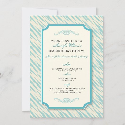 アニマルプリント誕生日パーティーの招待（アクア） 招待状 (正面)