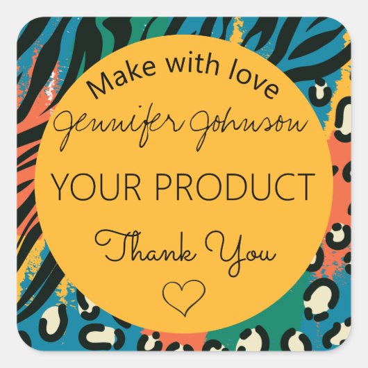 アニマルプリント黄カラフル スクエアシール (正面)