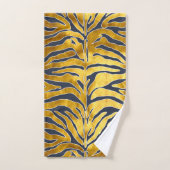 アニマルプリント、トラストライプガの金ゴールド、青、白 バスタオルセット (ハンドタオル)