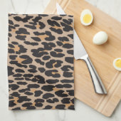 アニマルプリント、ヒョウの点-ブラウンの黒 キッチンタオル (四つ折り)
