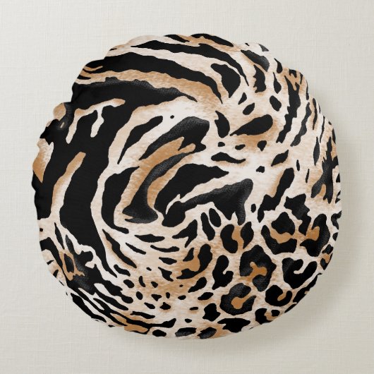 アニマルプリント:ヒョウ・ゼブラタイガー ラウンドクッション (正面)