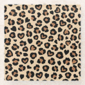 アニマルプリント，ヒョウ，チートスポット，ハート ガラスコースター (正面)