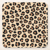 アニマルプリント,ヒョウ,チートスポット,ハート スクエアペーパーコースター (正面)
