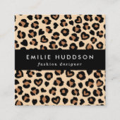 アニマルプリント，ヒョウ，チートスポット，ハート スクエア名刺 (正面)