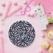 アニマルプリント,ヒョウ,トラ,ブルー,ピンク,肌, ペーパープレート (パーティー)