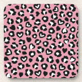アニマルプリント，ピンキヒョウ，チートスポット，ハート コースター (正面)