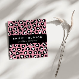 アニマルプリント，ピンキヒョウ，チートスポット，ハート スクエア名刺