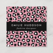 アニマルプリント，ピンキヒョウ，チートスポット，ハート スクエア名刺 (正面)