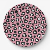 アニマルプリント，ピンキヒョウ，チートスポット，ハート ペーパープレート (正面)