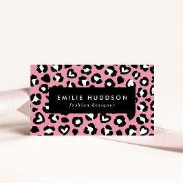 アニマルプリント，ピンキヒョウ，チートスポット，ハート 名刺