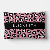 アニマルプリント，ピンクヒョウ，ハート，あなたの名前 アクセサリーポーチ (裏面)