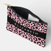 アニマルプリント，ピンクヒョウ，ハート，あなたの名前 アクセサリーポーチ (見開き)