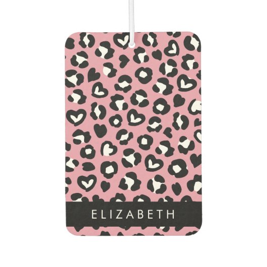 アニマルプリント，ピンクヒョウ，ハート，あなたの名前 カーエアーフレッシュナー (正面)