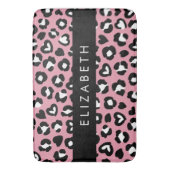 アニマルプリント,ピンクヒョウ,ハート,あなたの名前 バスマット (正面縦)