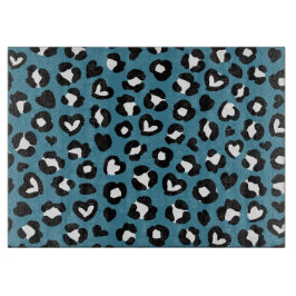アニマルプリント，ブルーヒョウ，チータスポット，ハート カッティングボード