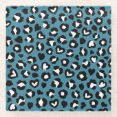 アニマルプリント，ブルーヒョウ，チータスポット，ハート ガラスコースター (正面)