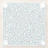 アニマルプリント，ブルーヒョウ，チータスポット，ハート ガラスコースター (裏面)