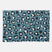 アニマルプリント，ブルーヒョウ，チータスポット，ハート キッチンタオル (横)
