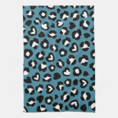 アニマルプリント，ブルーヒョウ，チータスポット，ハート キッチンタオル (縦)