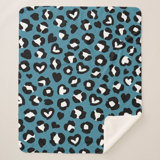 アニマルプリント，ブルーヒョウ，チータスポット，ハート シェルパブランケット (正面)