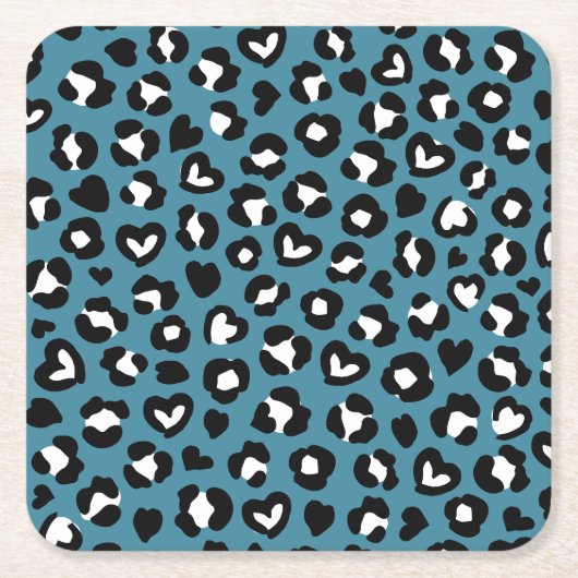 アニマルプリント,ブルーヒョウ,チータスポット,ハート スクエアペーパーコースター (正面)