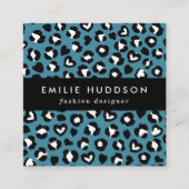 アニマルプリント，ブルーヒョウ，チータスポット，ハート スクエア名刺 (正面)