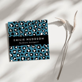 アニマルプリント，ブルーヒョウ，チータスポット，ハート スクエア名刺
