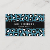 アニマルプリント，ブルーヒョウ，チータスポット，ハート 名刺 (正面)