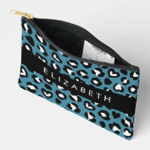 アニマルプリント，ブルーレオパード，ハート，あなたの名前 アクセサリーポーチ (見開き)