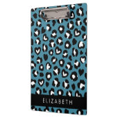アニマルプリント，ブルーレオパード，ハート，あなたの名前 クリップボード (左)