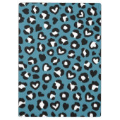 アニマルプリント，ブルーレオパード，ハート，あなたの名前 クリップボード (裏面)