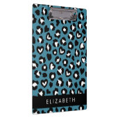 アニマルプリント，ブルーレオパード，ハート，あなたの名前 クリップボード (右)