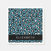 アニマルプリント,ブルーレオパード,ハート,あなたの名前 スタンダードカクテルナプキン (正面)