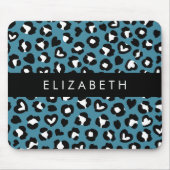 アニマルプリント,ブルーレオパード,ハート,あなたの名前 マウスパッド (正面)