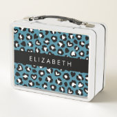 アニマルプリント，ブルーレオパード，ハート，あなたの名前 メタルランチボックス (裏面)