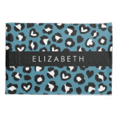 アニマルプリント，ブルーレオパード，ハート，あなたの名前 枕カバー (裏面)