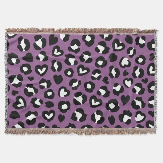 アニマルプリント，ムラサキヒョウ，チートスポット，ハート スローブランケット (正面)