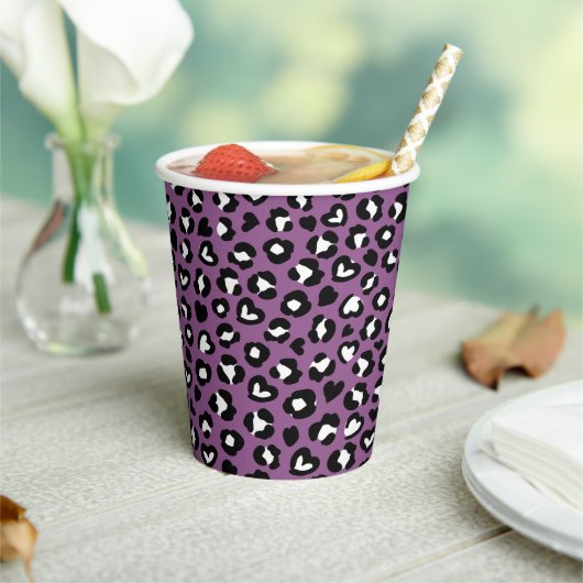 アニマルプリント，ムラサキヒョウ，チートスポット，ハート 紙コップ (インサイチュ)