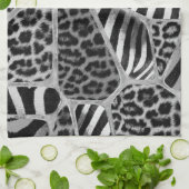 アニマルプリント-レオパードとゼブラ-シルバー キッチンタオル (折り畳み)